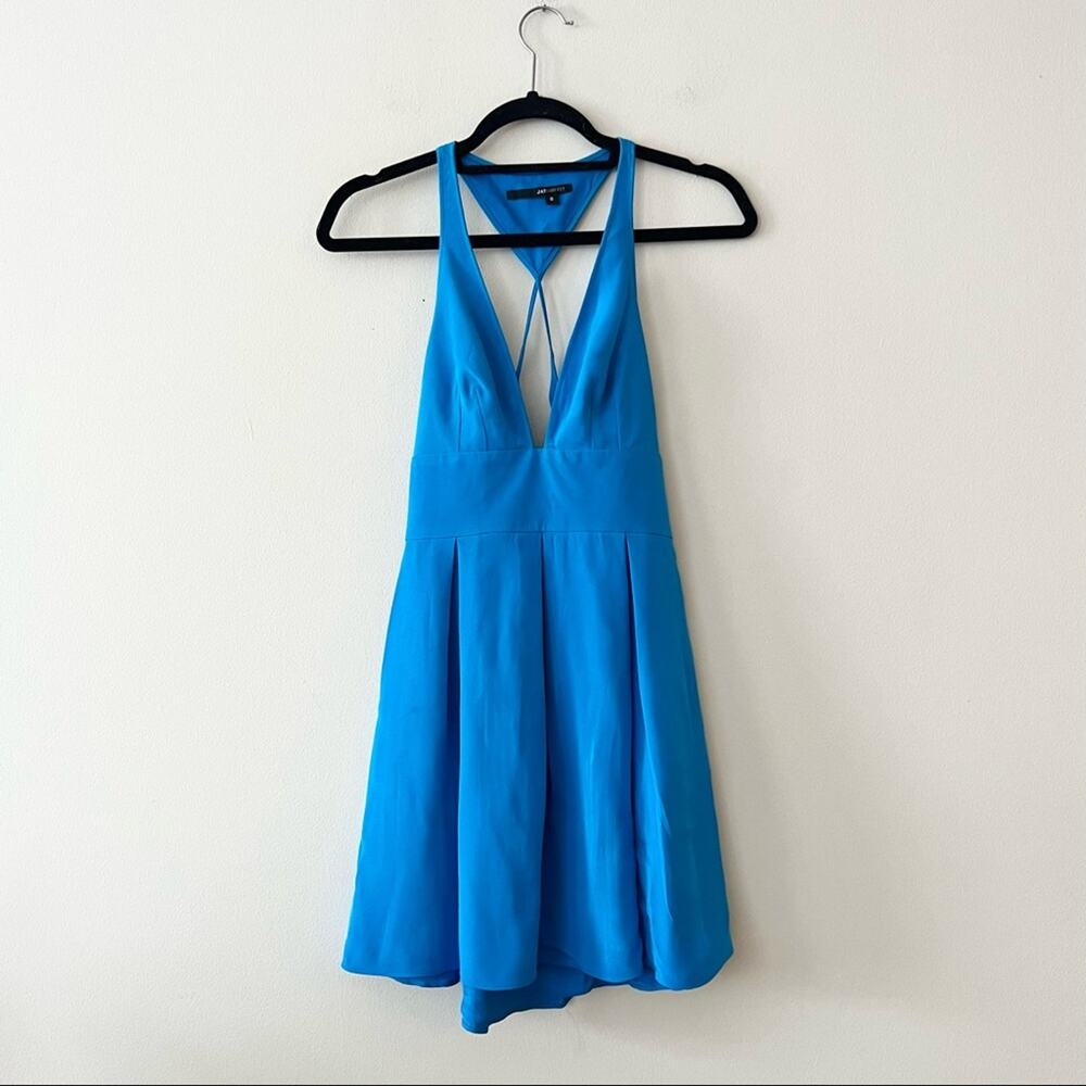 Jay Godfrey Blue Plunge Neckline Silk Skater Dress